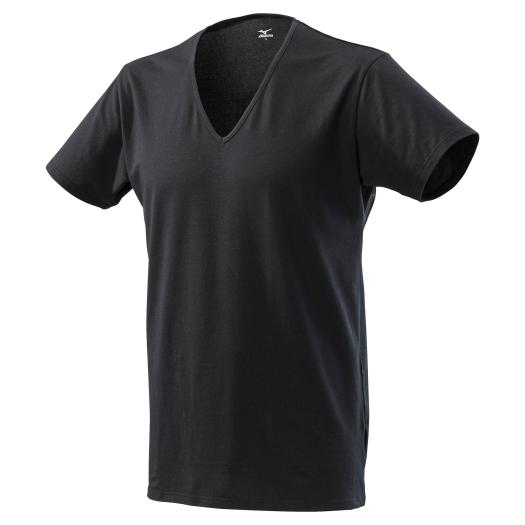MIZUNO SHOP [ミズノ公式オンラインショップ] 着るドラントクイックドライアンダーVネック半袖シャツ(大きいサイズ)[メンズ] 09 ブラック C2JAA321の画像