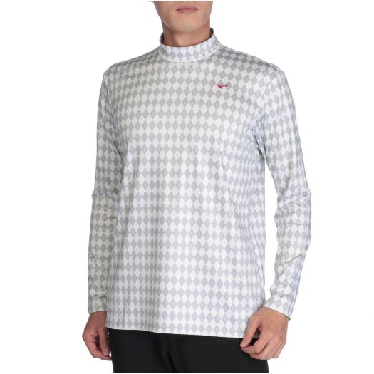 MIZUNO SHOP [ミズノ公式オンラインショップ] アーガイルプリント長袖モックネックシャツ(大きいサイズ)[メンズ] 01 ホワイト E2JA2556の画像