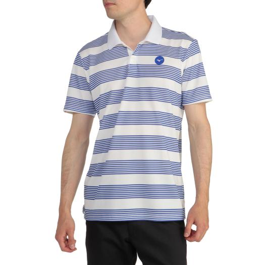 MIZUNO SHOP [ミズノ公式オンラインショップ] ワンポイントボーダー半袖ポロシャツ[メンズ] 72 ホワイト×ブルー E2MA2014