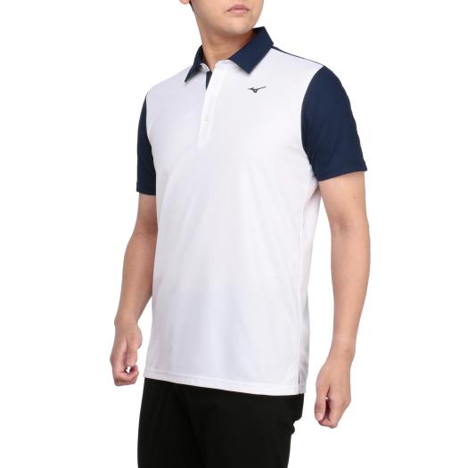 MIZUNO SHOP [ミズノ公式オンラインショップ] ベーシック半袖共衿シャツ[メンズ] 71 ホワイト×ディープネイビー E2MAAA01の画像