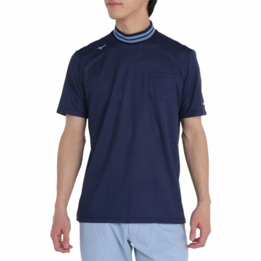 MIZUNO SHOP [ミズノ公式オンラインショップ] 【汗処理／通気】ドライエアロフローメッシュ半袖リブ衿モックネックシャツ メンズ 14 ディープネイビー E2MAC011