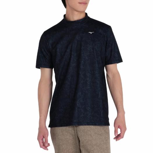 MIZUNO SHOP [ミズノ公式オンラインショップ] 鹿の子リーフプリント半袖共衿モックネックシャツ メンズ 14 ディープネイビー E2MAC017