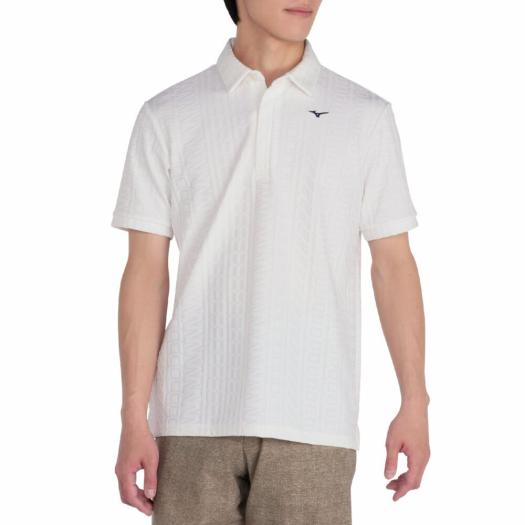 MIZUNO SHOP [ミズノ公式オンラインショップ] ロゴジャガード半袖共衿シャツ メンズ 01 ホワイト E2MAC023