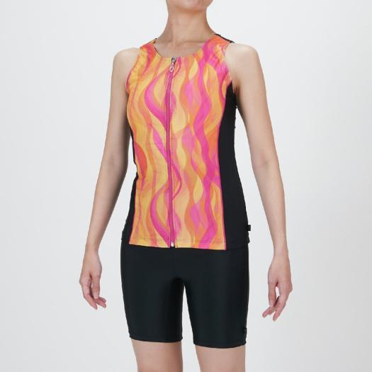 MIZUNO SHOP [ミズノ公式オンラインショップ] 【カラーカクテル】アクアフィットネス用セパレーツ(めくれにくいボタン付) ウィメンズ 96 ブラック×カシスオレン