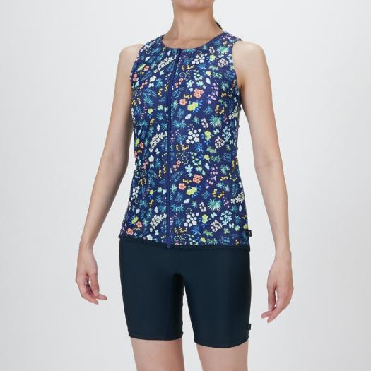 MIZUNO SHOP [ミズノ公式オンラインショップ] 【ドレスアップスイム】アクアフィットネス用セパレーツ(めくれにくいボタン付) ウィメンズ 14 ネイビー N2JGC343