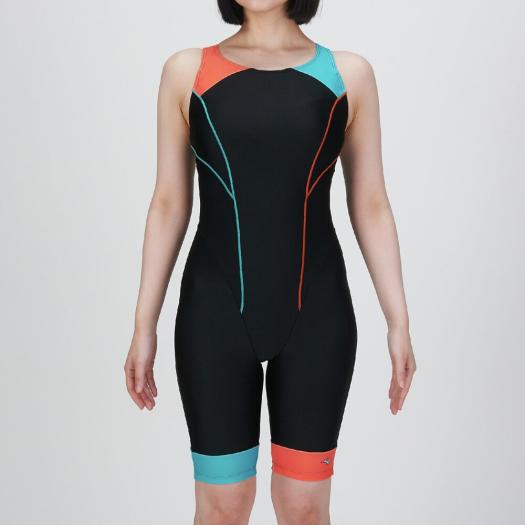 MIZUNO SHOP [ミズノ公式オンラインショップ] 【Stroke ONE／撥水】スイムフィットネス用オールインワン ウィメンズ 95 ブラック×オレンジ×ターコイズ N2JGC36