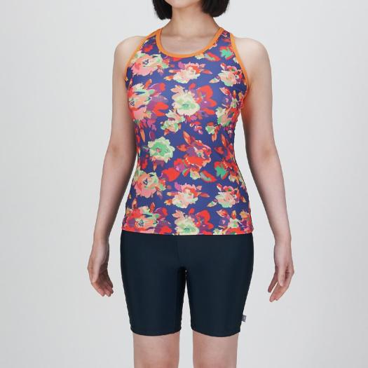 MIZUNO SHOP [ミズノ公式オンラインショップ] アクアフィットネス用セパレーツ(めくれにくいボタン付) ウィメンズ 85 ネイビー×オレンジ N2JGC812