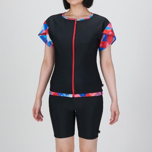 MIZUNO SHOP [ミズノ公式オンラインショップ] 【ドレスアップスイム】アクアフィットネス用セパレーツ(めくれにくいボタン付) ウィメンズ 96 ブラック×レッド N