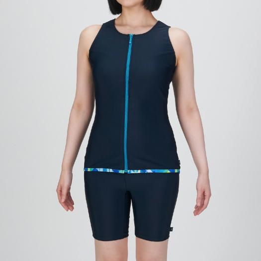 MIZUNO SHOP [ミズノ公式オンラインショップ] 【ドレスアップスイム】アクアフィットネス用セパレーツ(めくれにくいボタン付) ウィメンズ 82 ネイビー×ターコイ