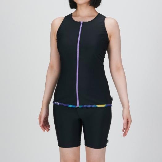 MIZUNO SHOP [ミズノ公式オンラインショップ] 【ドレスアップスイム】アクアフィットネス用セパレーツ(めくれにくいボタン付) ウィメンズ 97 ブラック×パープル