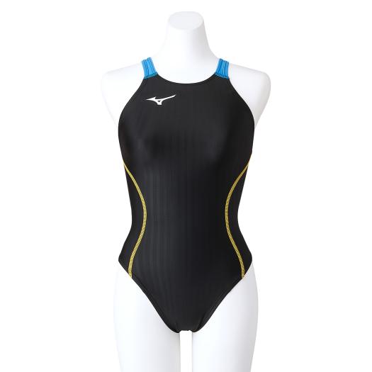 MIZUNO SHOP [ミズノ公式オンラインショップ] 競泳用ミディアムカット(レースオープンバック)[ウィメンズ] 92 ブラック×ライトブルー N2MA1224画像