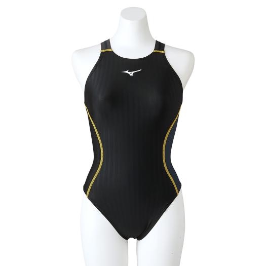 MIZUNO SHOP [ミズノ公式オンラインショップ] 競泳用ミディアムカット(レースオープンバック)[ウィメンズ] 90 ブラック×チャコールグレー N2MA2720の画像