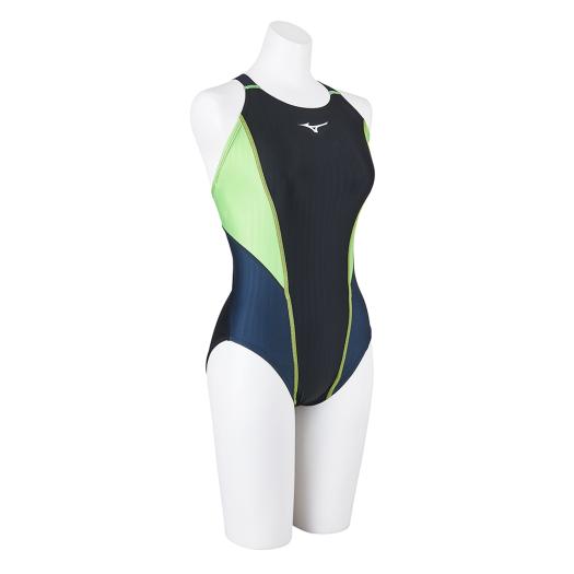 MIZUNO 競泳水着 M 黒/黄緑 ストライプ STREAM ACE】競泳用ローカット(マスターズバック)|N2MAB240|競泳水着