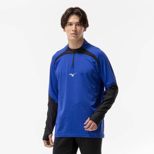 MIZUNO SHOP [ミズノ公式オンラインショップ] ストレッチフリースシャツ ハーフジップ ユニセックス 91 サーフブルー×ブラック P2MCC516