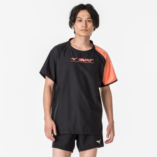 MIZUNO SHOP [ミズノ公式オンラインショップ] N-XTウインドブレーカージャケット(半袖)(バレーボール)[ユニセックス] 95 ブラック×オレンジ V2MEA000の画像