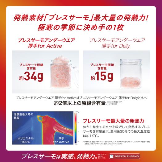 吸湿発熱】ブレスサーモアンダーウエア 厚手 for Active ロングタイツ